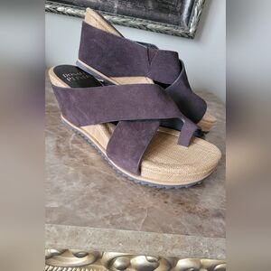 Donald J.Pliner SISU Women's Calf Suede Leather Wedge Sandals Dark Brown 8.5